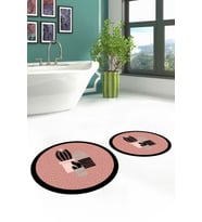 EVDEYA Dijital Yıkanabilir Kaktüs Çiçek Desen İkili Yuvarlak Banyo Halısı Klozet Takımı, YKLOZET-22-BEYAZ, (Pembe)