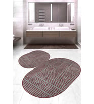 Dijital Baskılı Kaymaz Taban Yıkanabilir Oval 2'li Klozet Takımı Banyo Paspası NOKZ-SD-1039 (Bordo)