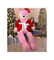 200 Cm Noel Baba Şapkalı - Ceketli Ayıcık Yeni Yıl ,Yılbaşı Hediyesi (Pembe)