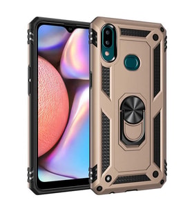 Samsung Galaxy A10S Uyumlu Kılıf Standlı Manyetik Yüzüklü Military Magnetic Ring Polycarbonate and TPU Case (Gold)