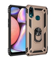 Samsung Galaxy A10S Uyumlu Kılıf Standlı Manyetik Yüzüklü Military Magnetic Ring Polycarbonate and TPU Case (Gold)