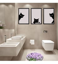 3'lü Ahşap Lamine Çerçeveli Mdf Banyo Tablosu Siyah Kediler (Siyah)