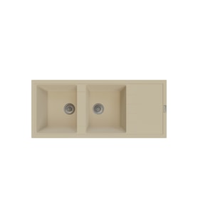 POLEX Cristalüx Granit Evye P-X116 2 Hazneli Tezgah Altı Ve Tezgah Üstü Mutfak Evyesi 116,5x50,8cm (Bej)
