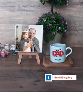 Babaya Hediye Fotoğraflı Dekoratif Taş, Ahşap Altlıklı Türk Kahvesi Fincanı Hediye Babaya Doğum Günü Hediyesi (Model 1)