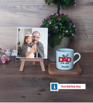 Babaya Hediye Fotoğraflı Dekoratif Taş, Ahşap Altlıklı Türk Kahvesi Fincanı Hediye Babaya Doğum Günü Hediyesi (Model 1)