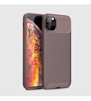 Uyumlu Model Apple iPhone 11 Pro Max Kılıf Karbon Silikon Case (KAHVE)
