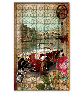 Cakapuzzle Kartpostalda Klasik Otomobil Puzzle Yapboz MDF (Ahşap) (1000 Parça)