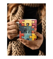 Yapboz - Puzzle Temalı 3 Boyutlu Tasarım Seramik Kupa Mug - Hediyelik Kupa (02)