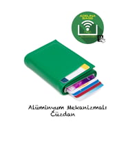 Newish Adelina Nova Deri Mekanizmalı Otomatik Kızaklı Kartlık Cüzdan (Yeşil)