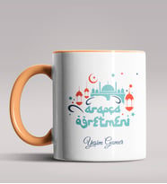 Kişiye Özel Arapça Öğretmeni Tasarımlı Siyah Renk Kupa Bardak  (Turuncu)