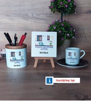 Yazılım Geliştirme Uzmanı Hediye Seti Dekoratif Taş, Kalemlik, Ahşap Altlıklı Türk Kahvesi Fincanı Hediye (Model 7)