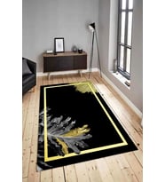 Dijital Baskılı Yıkanabilir Kaymaz Modern Renkli Salon Halısı Mutfak Halısı Yolluk ND-HY-951 (Siyah)