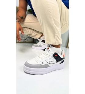 Erkek Sneaker Bağcıklı Kalın Taban Oval Burun Bilek Destekli Spor Ayakkabı 2282 (Beyaz - Lacivert - Gri - Turuncu)
