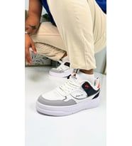 Erkek Sneaker Bağcıklı Kalın Taban Oval Burun Bilek Destekli Spor Ayakkabı 2282 (Beyaz - Lacivert - Gri - Turuncu)