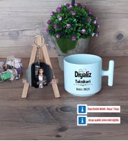 Diyaliz Teknikeri Kupa Bardak Beyaz ve Fotoğraflı Ahşap Anahtarlık Hediye (Model 12)