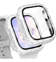 Apple Watch 7/8/9 41mm Full Kenar Taşlı Sert PC Kasa Ve Ekran Koruyucu (Gümüş)