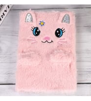 Çılgıntrend Peluş Çizgili Kedi Tasarımlı Defter (Pembe)
