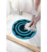 Yuvarlak Banyo Paspası Kaymaz Taban Yumuşak Esnek  Paspas Islak Zemin Hijyenik Paspas (50x50 cm) (Mavi)