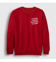Presmono Unisex Beyaz Fuck Your Social Club Sweatshirt 402083tt (Kırmızı)