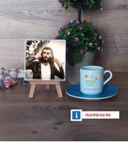 Doğum Günü Hediyesi Fotoğraflı Dekoratif Taş, Ahşap Altlıklı Türk Kahvesi Fincanı Hediye (Model 5)
