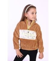 Toontoy Kız Çocuk Nakışlı Peluş Sweatshirt (Kahverengi)