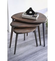 Doğal Ahşap Zigon Sehpa, Masif 3'lü Set, Modern Masif Yan Sehpa (Antrasit)
