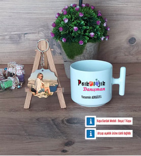 Psikolojik Danışman Kupa Bardak Beyaz ve Fotoğraflı Ahşap Anahtarlık Hediye Psikolojik Danışmana Hediye (Model 12)