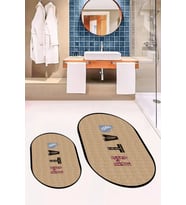 EVDEYA Dijital Yıkanabilir Renkli Bath Yazılı İkili Oval Banyo Paspası Klozet Takımı, OKLOZET-8-BEYAZ, (Kahverengi)