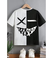 Çocuk Cartoon Face Pamuklu Tshirt (Siyah)