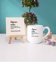 Öğretmen Kupa Bardak Lacivert Dekoratif Taş Baskı (Model 9)