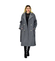 Kadın Çizgili Uzun Kaşe Kaban BGL-ST04118 (Gri)