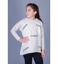 Toontoy Kız Çocuk Jadore Baskılı Tişört (Kahve Melanj)