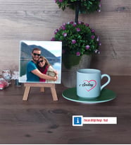 Sevgiliye Hediye Fotoğraflı Dekoratif Taş, Ahşap Altlıklı Türk Kahvesi Fincanı Hediye (Model 9)