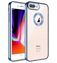 iPhone 8 Plus Kılıf Köşeleri Renkli Şeffaf Kamera Korumalı Silikon Luxury Kapak (Mor)