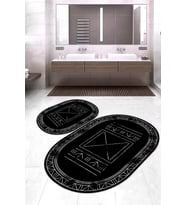 Dijital Baskılı Kaymaz Taban Yıkanabilir Oval 2'li Klozet Takımı Banyo Paspası NOKZ-HY-1376 (Siyah)