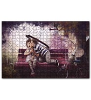 Cakapuzzle Bankta Kızı Öpen Şemsiyeli Çocuk  Puzzle Yapboz MDF (Ahşap) (1000 Parça)