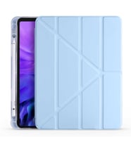 Apple  iPad Air 10.9 2022 (5.Nesil) Kılıf Kalem Bölmeli Standlı Ön Arka Tam Koruma Katlanabilir Uyku Modlu Kılıf Tri Folding (Mavi)