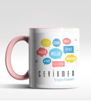 Kişiye Özel Çevirmen Tasarımlı Siyah Kupa (Beyaz-Pembe)