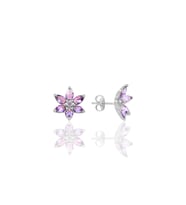 Söğütlü Silver Gümüş beyaz taşlı nilüfer lotus çiçeği küpe (Mor)