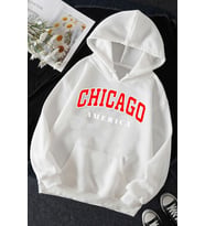 Unisex Chiago Baskılı Sweatshirt (Beyaz)