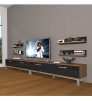 Decoraktiv Eko 360R Slm Krom Ayaklı Tv Ünitesi Tv Sehpası (Siyah - Ceviz)