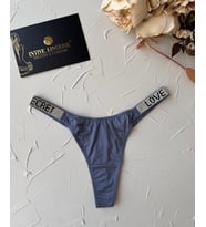 Doja Yoğun Taşlı Love Secret Yazılı Ağı Pamuklu İthal Saten Tanga (Mavi)