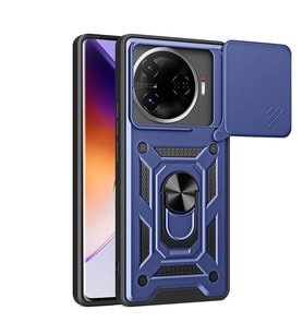 Tecno Camon 30 Pro 5G Kılıf Yüzüklü Standli Sürgülü Kamera Korumalı Tank Sert Silikon Kapak (Mavi)