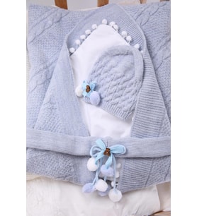 Babyhola Triko Yenidoğan Battaniye Kundak Tokası Pamuk Örtü Bere 4'lü Kutulu Set Bebek Hediyesi 13807 Hastane Çıkışı Hediyelik 13807 (Mavi)