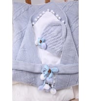 Babyhola Triko Yenidoğan Battaniye Kundak Tokası Pamuk Örtü Bere 4'lü Kutulu Set Bebek Hediyesi 13807 Hastane Çıkışı Hediyelik 13807 (Mavi)