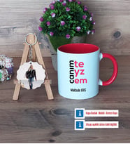 Teyzeye Hediye Kupa Bardak Beyaz ve Fotoğraflı Ahşap Anahtarlık Hediye (Model 2)