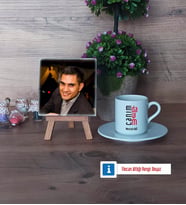 Dayıya Hediye Fotoğraflı Dekoratif Taş, Ahşap Altlıklı Türk Kahvesi Fincanı Hediye (Model 2)
