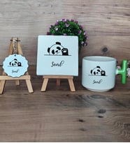 Sevimli Panda Hediye Seti Kupa Bardak T Kulplu, Dekoratif Taş, Anahtarlık Arkadaşa Doğum Günü Hediyesi (Model 8)
