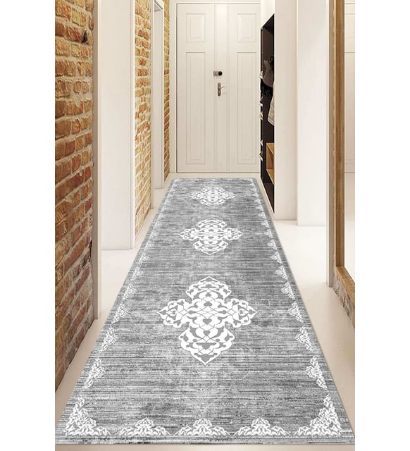 Dijital Baskılı Kaymaz Taban Yıkanabilir Modern Yolluk Ve Koridor Halısı NDU-SD-1086 (Gri)