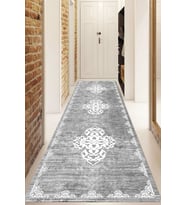Dijital Baskılı Kaymaz Taban Yıkanabilir Modern Yolluk Ve Koridor Halısı NDU-SD-1086 (Gri)